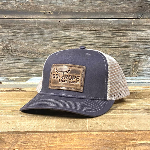 Life is Short Leather Patch Hat - Brown/Khaki