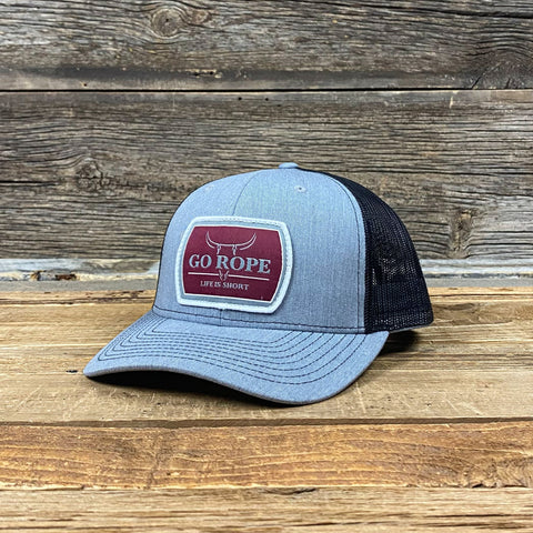 Life is Short Maroon Patch Hat - Heather Grey/Black