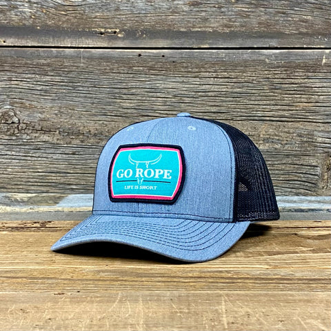Life is Short Aqua Patch Hat - Heather Grey/Black