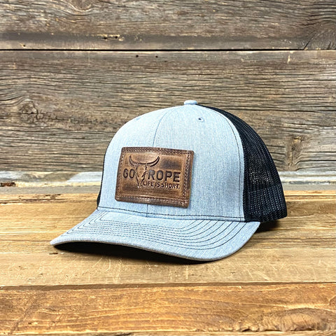 Life is Short Leather Patch Hat - Heather Grey/Black