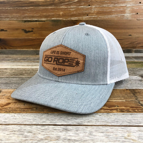 Life is Short Roughout Patch Hat- Grey/ White Mesh